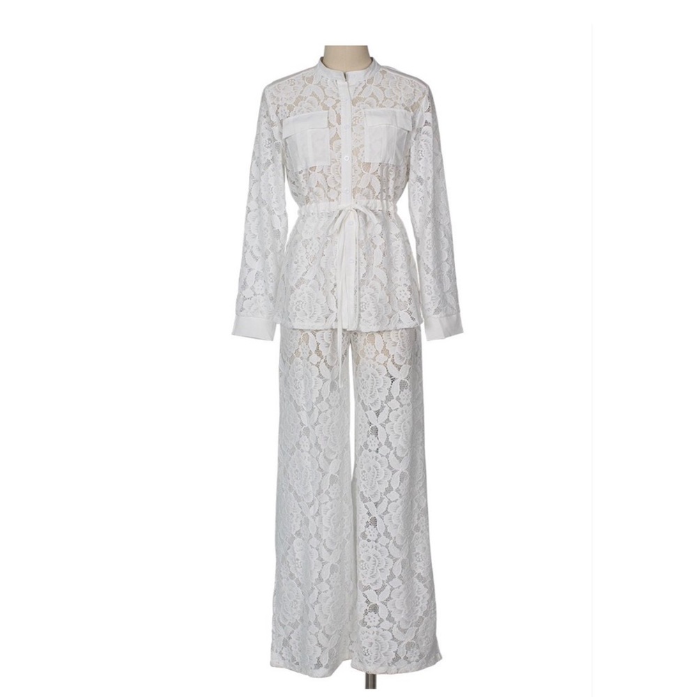 🌹(LAST SMALL) Lace Two Piece Pants Set - In White - Picture 7 of 9